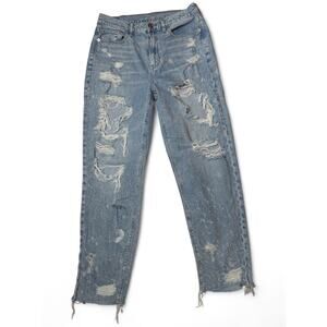 American Eagle Mom Jean Light Wash Distressed Ripped Denim Jeans Women’s Size 8